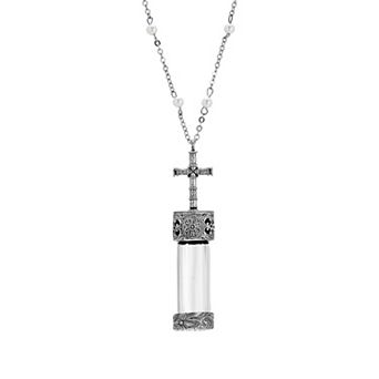 Symbols of Faith Pewter Silver Tone Cross Cap Vial Necklace