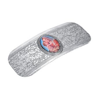 Symbols of Faith Large Silver Tone Mother and Child Floral Pattern Hair Barrette