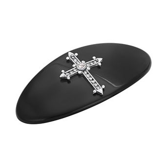Symbols of Faith Large Oval Jet Black with Crystal Cross Hair Barrette