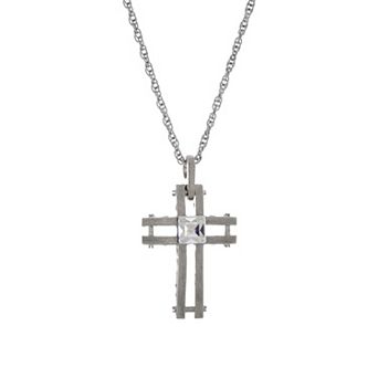 Symbols of Faith Square Crystal Cross Pendant Necklace