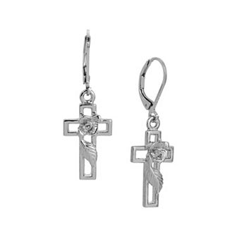 Symbols of Faith Cross and Rose Drop Earrings