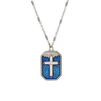 Symbols of Faith Blue Enamel Sky Cross Pendant Necklace