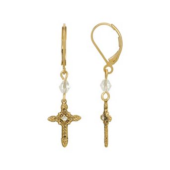 Symbols of Faith Crystal Cross Lantern Bead Drop Earrings