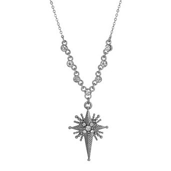 Symbols of Faith Star of Bethlehem Crystal Cross Adjustable Necklace