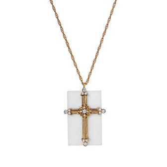 Symbols of Faith Crystal Cross White Quartz Pendant Necklace