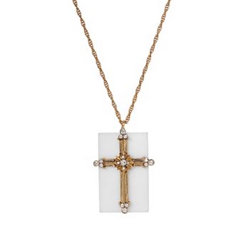 Symbols of Faith Crystal Cross White Quartz Pendant Necklace