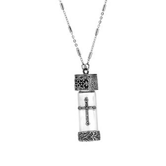 Symbols of Faith Antique Cross Glass Vial Necklace