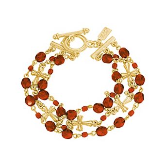 Symbols of Faith 3-Row Bead and Cross Toggle Bracelet