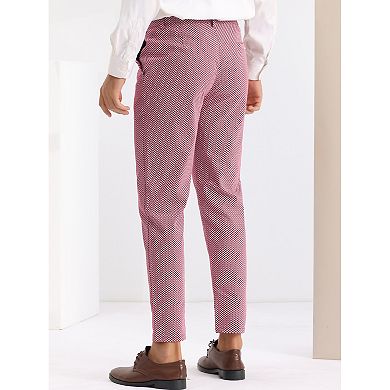 Dots Pattern Printed Dress Pants For Men's Slim Fit Flat Front Trouser