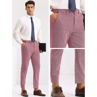 Dots Pattern Printed Dress Pants For Men's Slim Fit Flat Front Trouser