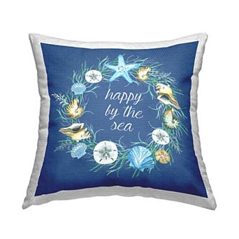 Stupell Home Decor Happy By The Sea Nautical Wreath Throw Pillow