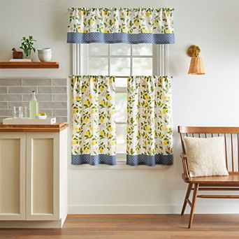 Martha Stewart 3 pc Lemon Valance & Window Tier Set