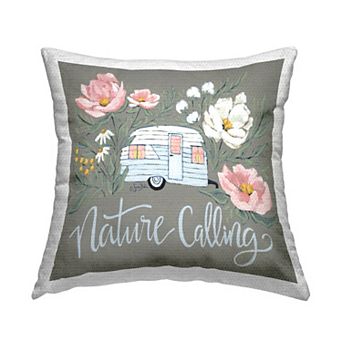 Stupell Home Decor Nature Calling Floral Camper Van Indoor / Outdoor Throw Pillow