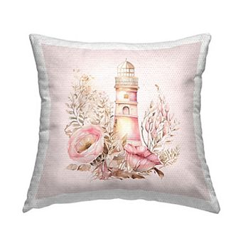 Stupell Home Decor Pink Floral Lighthouse Indoor / Outdoor Throw Pillow
