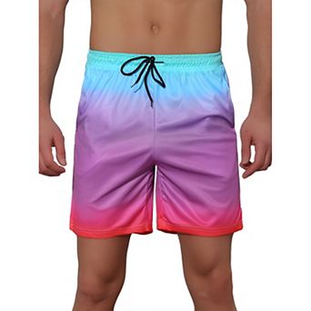 Men's Contrasting Colors Patterned Beach Swimming Board Shorts