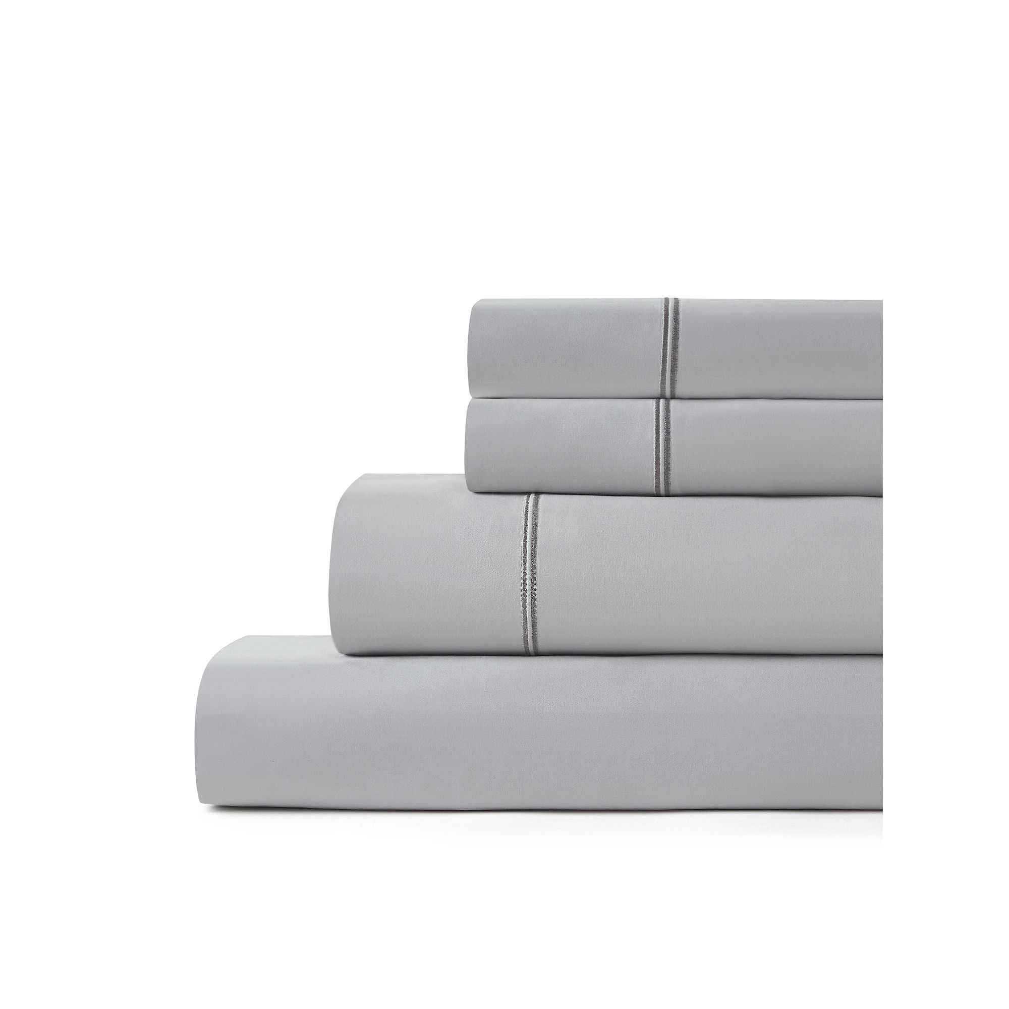 Hotelier Egyptian Cotton Blend Embroidered Sheet Set, Gray W Drk Gray Emb