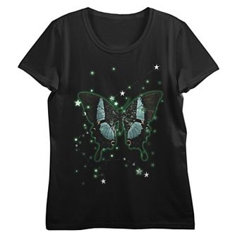 Juniors' Glowing Butterfly Tee