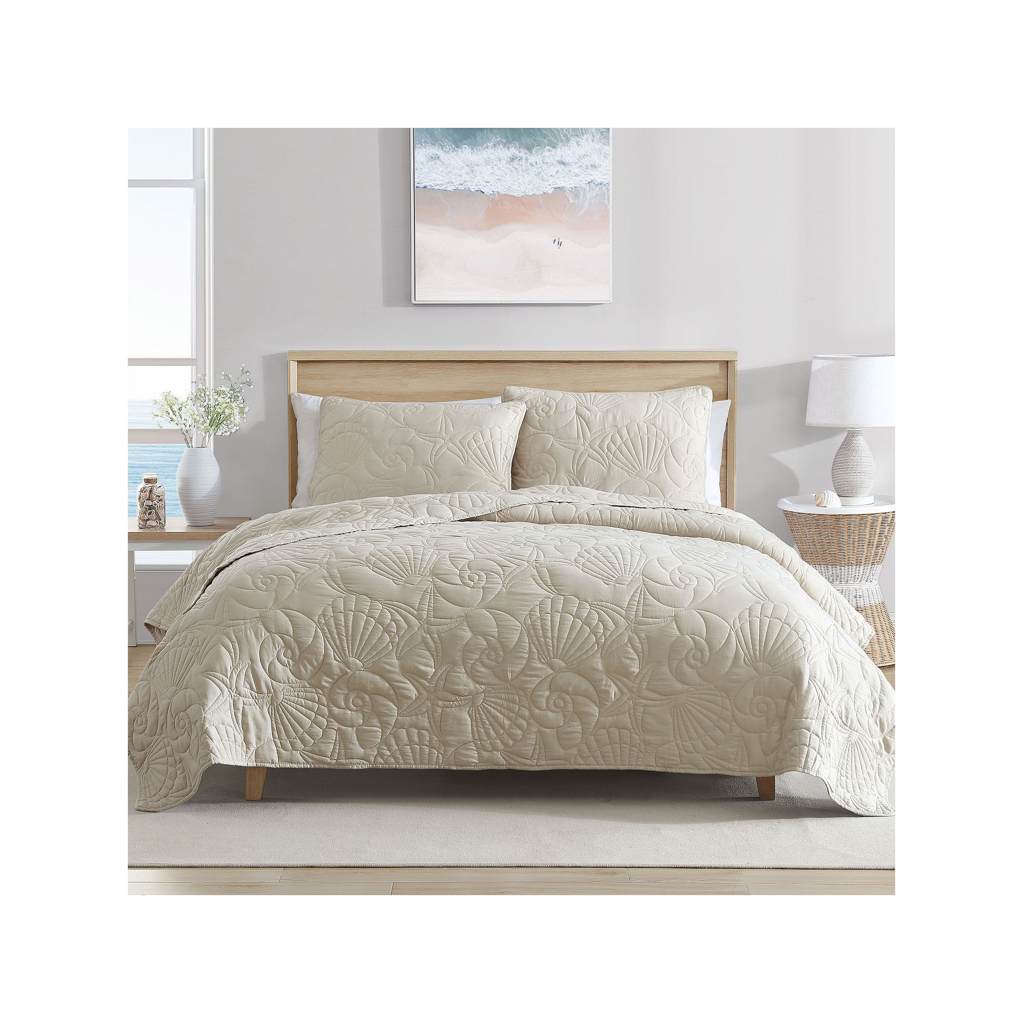 Carribean Joe Solid Shell Outline Quilt Set, Brown