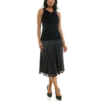 Women's Maison Tara Lux Velvet Bodice Sheer Skirt Dress