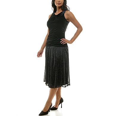 Women's Maison Tara Lux Velvet Bodice Sheer Skirt Dress