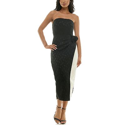 Women's Maison Tara 2-Tone Jacquard Rosette Midi Dress