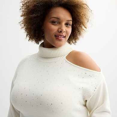 Plus Size INTEMPO™ Long Sleeve Turtleneck Cut Out Sweater