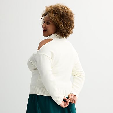Plus Size INTEMPO™ Long Sleeve Turtleneck Cut Out Sweater