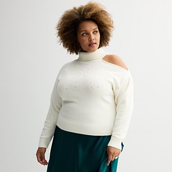 Plus Size INTEMPO™ Long Sleeve Turtleneck Cut Out Sweater