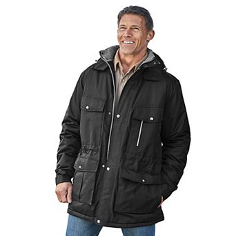 Boulder Creek By Kingsize Men's Big & Tall Fleece-lined Parka With Detachable Hood And 6 Pockets