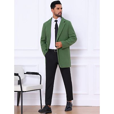 Men's Trench Coat Notch Lapel Single Breasted Classic Long Pea