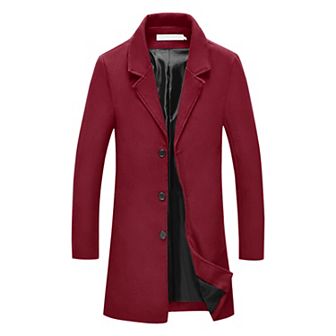 Men's Trench Coat Notch Lapel Single Breasted Classic Long Pea Coats Overcoat
