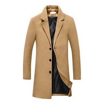 Men's Trench Coat Notch Lapel Single Breasted Classic Long Pea Coats Overcoat