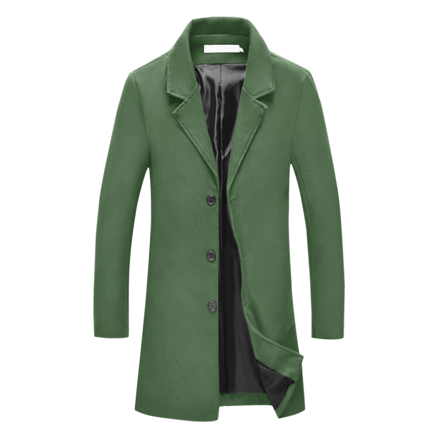 Men's Trench Coat Notch Lapel Single Breasted Classic Long Pea