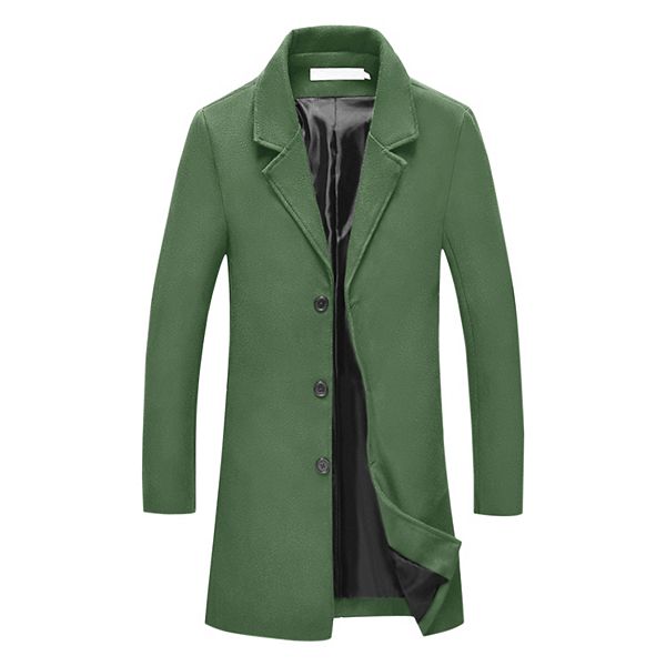 Men's Trench Coat Notch Lapel Single Breasted Classic Long Pea