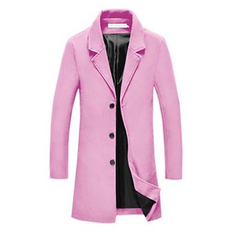 Men's Trench Coat Notch Lapel Single Breasted Classic Long Pea Coats Overcoat
