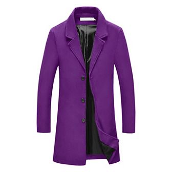 Men's Trench Coat Notch Lapel Single Breasted Classic Long Pea Coats Overcoat