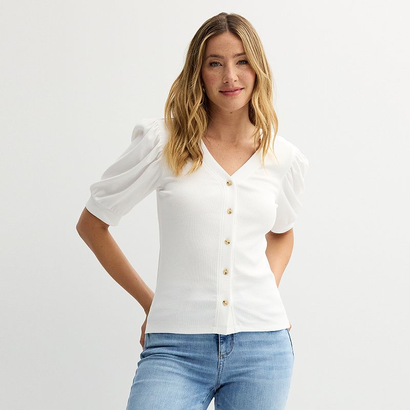 Women's Sonoma Goods For Life® Puff Sleeve Button Front Top