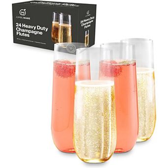Jumblware 24 Stemless Disposable Plastic Champagne Flutes (9-oz.), Clear