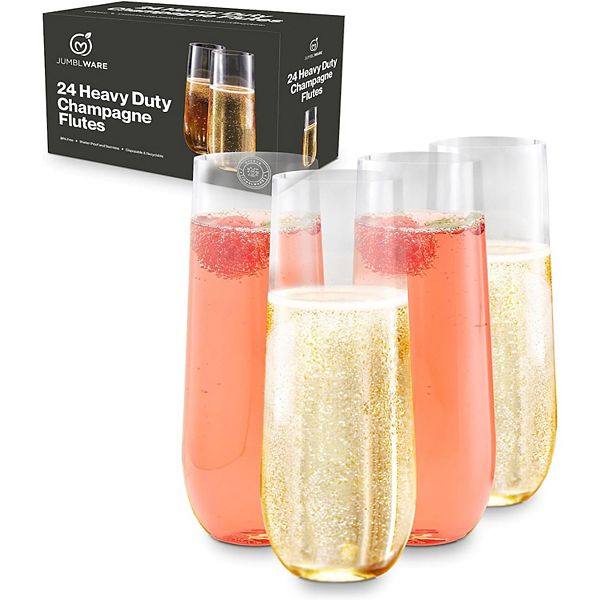Jumblware 24 Stemless Disposable Plastic Champagne Flutes (9oz.), Clear