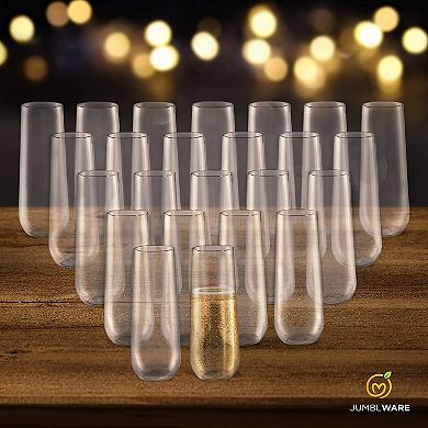 Jumblware 24 Stemless Disposable Plastic Champagne Flutes (9-oz.), Clear