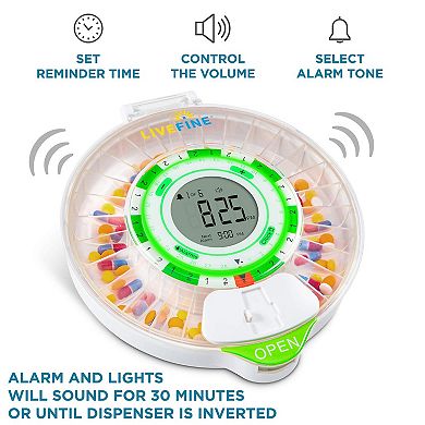 Livefine 28-day Automatic Pill Dispenser With Upgraded Lcd Display, Sound & Light