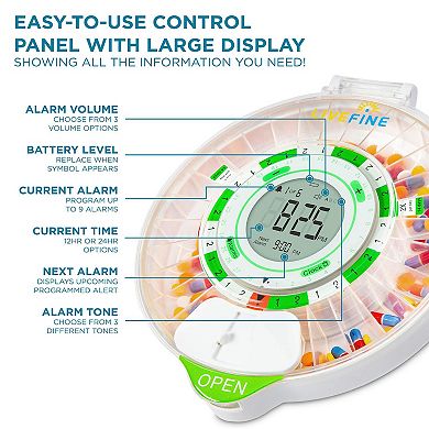 Livefine 28-day Automatic Pill Dispenser With Upgraded Lcd Display, Sound & Light