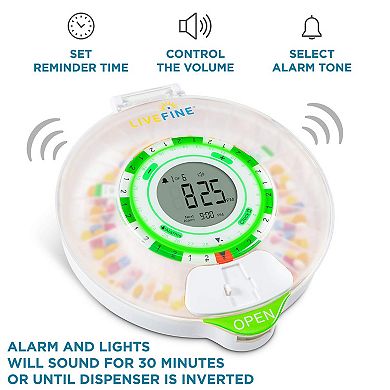 Livefine 28-day Automatic Pill Dispenser With Upgraded Lcd Display, Sound & Light