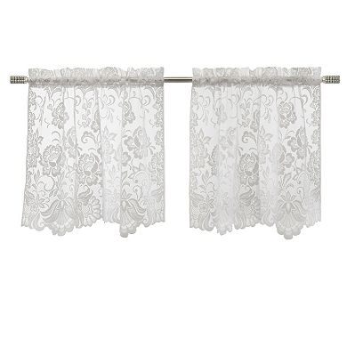 Rod Pocket Floral Lace Design Curtain Tiers For Any Room Soft Selvedge Sides Pair