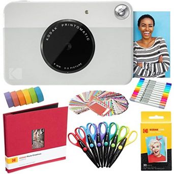 Kodak Printomatic Instant Print Camera (Grey), Photo Paper (20 Sheets) & Accessories Art Bundle