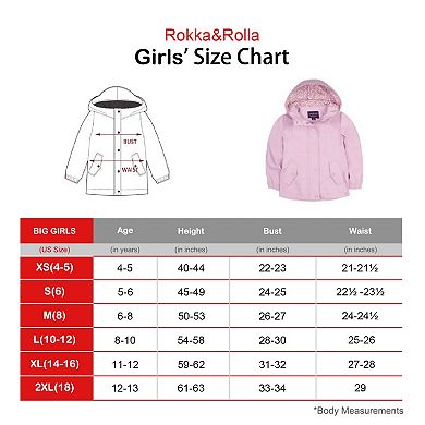 Girls' Rokka&rolla Waterproof Rain Coats Rubberized Jackets