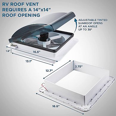 Hike Crew 14" RV Roof Vent Fan, 12V 6-speed RV Fan w/LED Light & Remote