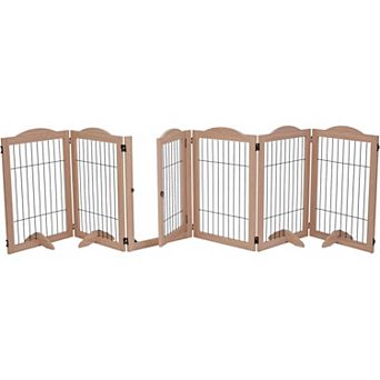 Arf Pets Freestanding Dog Gates, 6-panel Extension, 360° Foldable Dog Gate 120"wx31.5"h - Walnut