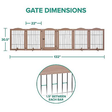 Arf Pets Freestanding Dog Gates, 6-panel Extension, 360° Foldable Dog Gate 120"wx31.5"h - Walnut