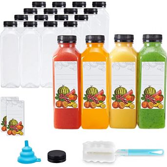 Jumblware Juice Bottles 20 Clear Plastic 16oz Reusable Bottles W/ Funnel